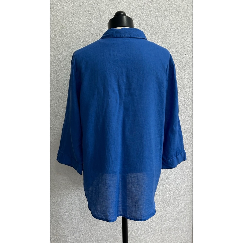 Hester & Orchard Women's Size Large Blue Button Up Shirt Roll Sleeve 100% Linen - Picture 2 of 5